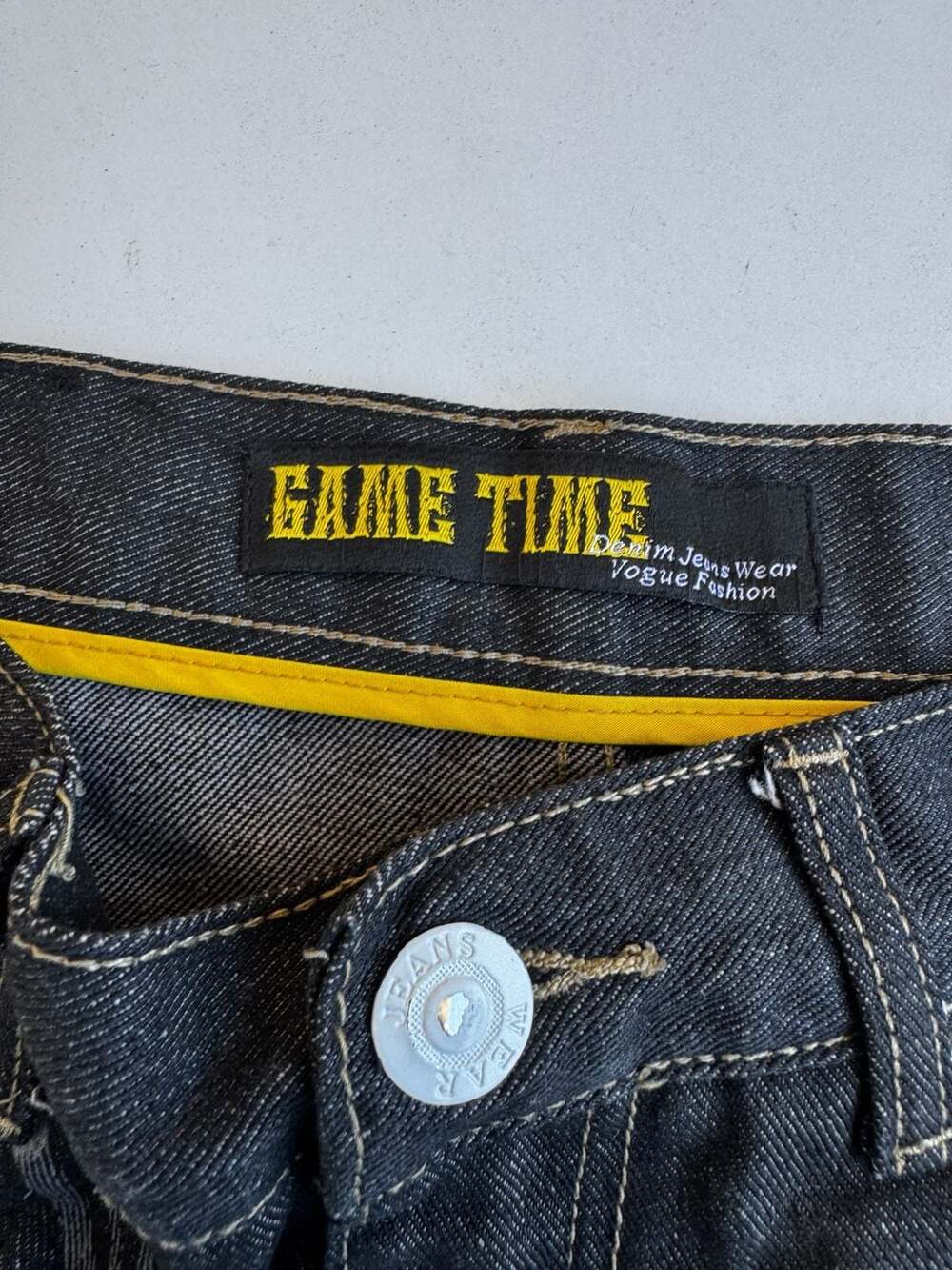 Game Time Vintage Y2K Hip Hop Baggy Embroidered Black Denim Jeans - Picture 5 of 9